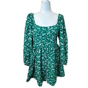 Anthropologie Smocked Long Sleeve Floral Mini Dress w/ Pockets Size Medium‎